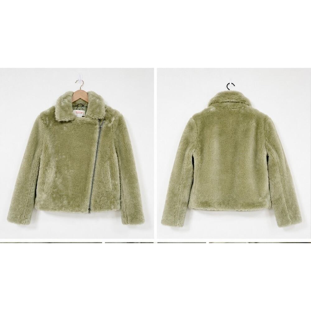 Sage Green Teddy Faux Fur Moto Jacket NWT French Designer Paul & Joe Sister US4 - Picture 7 of 10